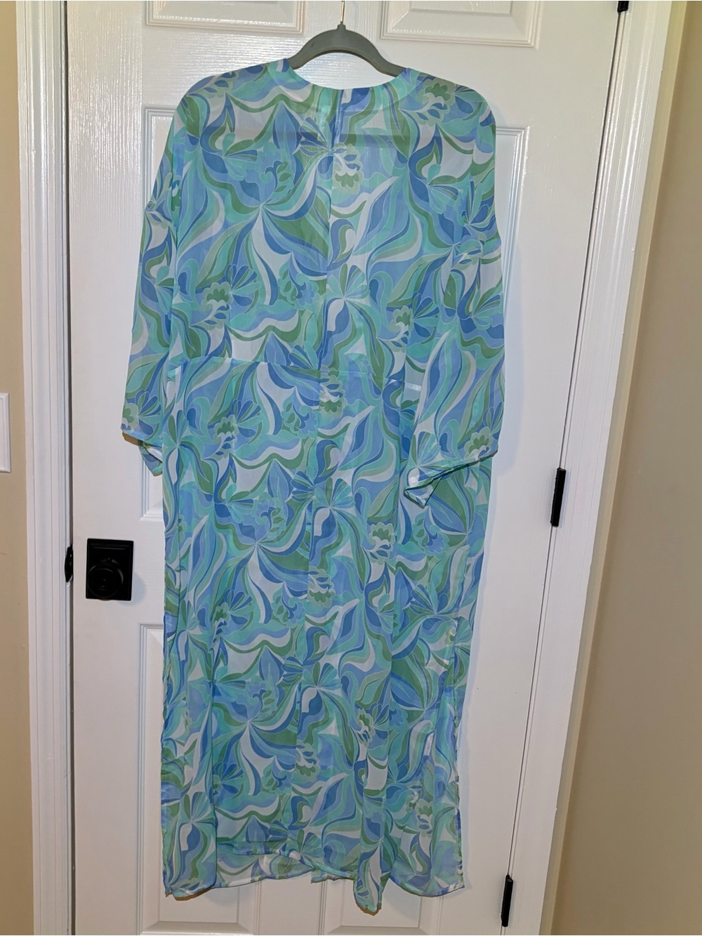 Lightweight Transparent Blue & Green Floral Duster Kimono. Size L/XL - Picture 5 of 5